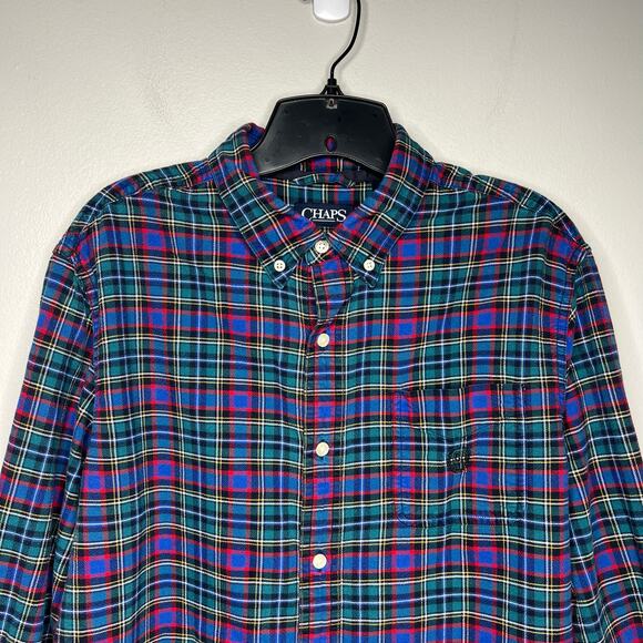 Chaps Classic Oxford Casual Button Down Shirt Men's L 100% Cotton Holiday Plaid - Picture 3 of 9